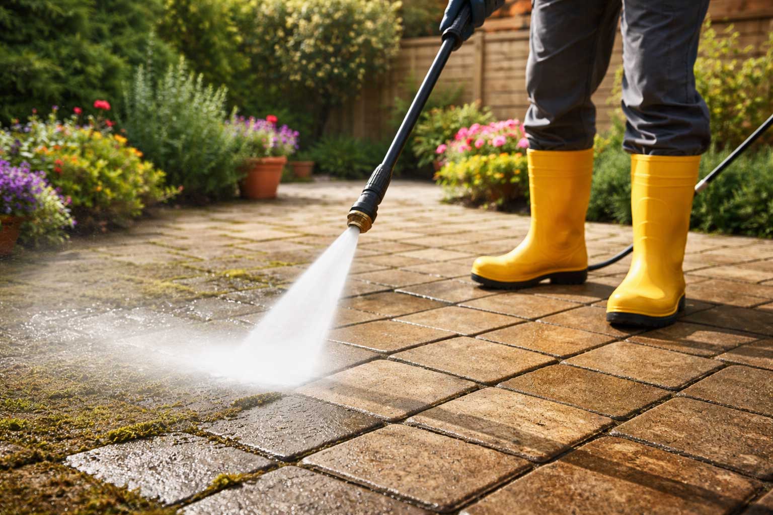 Jet washing a patio in Braintree