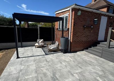 Completed garden landscaping Braintree - pergola seating area on new patio
