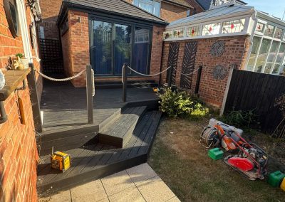 Garden makeover in progress Braintree - new decking installed during landscaping works